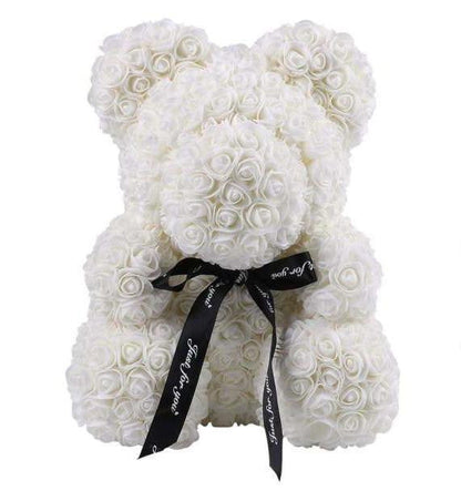 Ursulet din trandafiri de sapun in cutie transparenta H 40