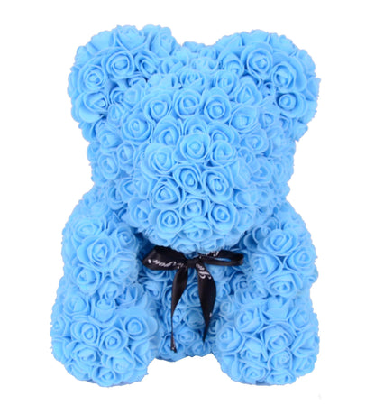 Ursulet din trandafiri de sapun in cutie transparenta H 40