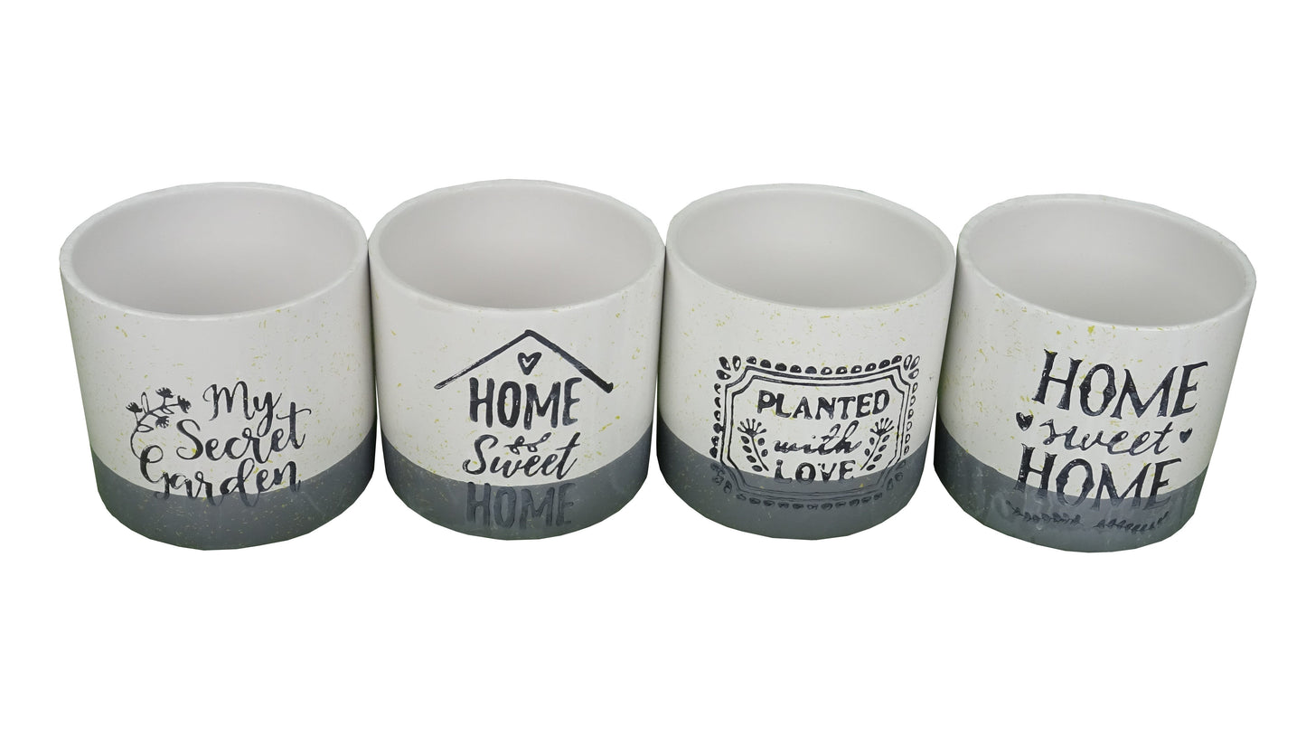 Set 4 vase ceramice rotunde cu imprimeu