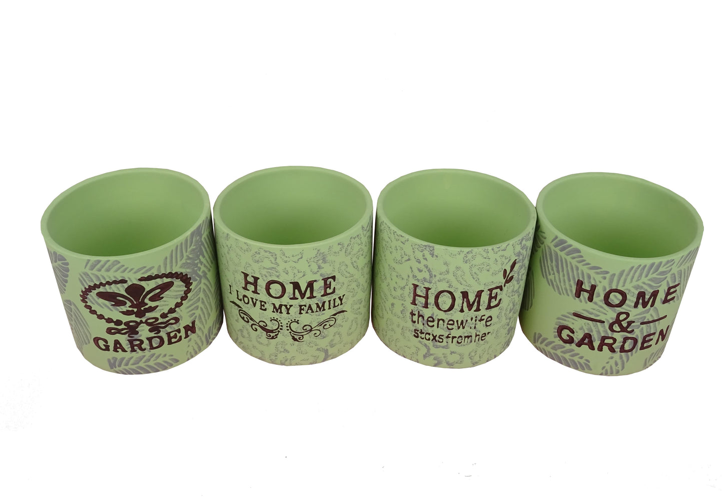 Set 4 vase ceramice rotunde cu imprimeu