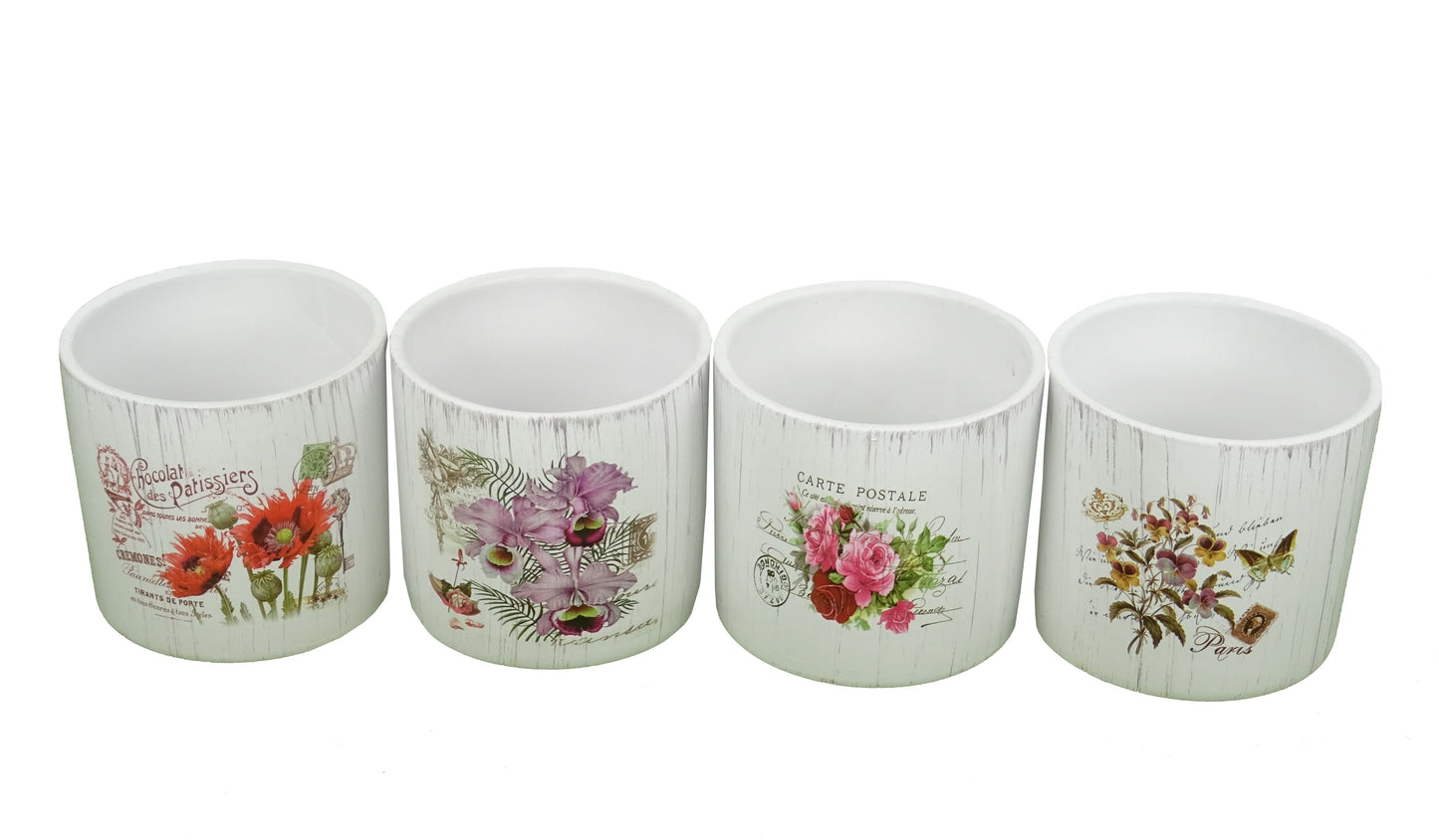 Set 4 vase ceramice rotunde cu  flori