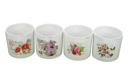 Set 4 vase ceramice rotunde cu  flori