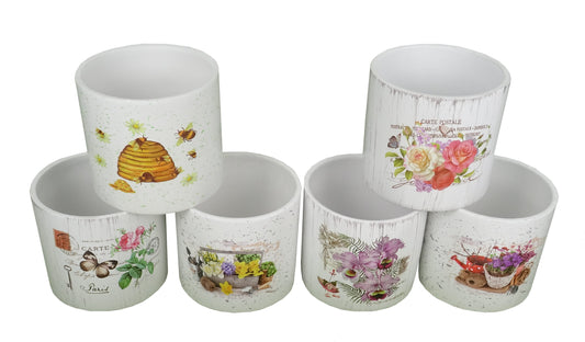 Set 4 vase ceramice rotunde cu  flori