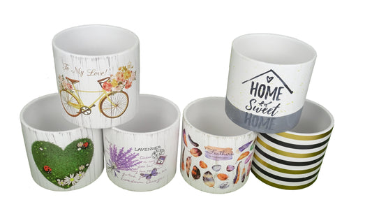 Set 4 vase ceramice rotunde cu imprimeu