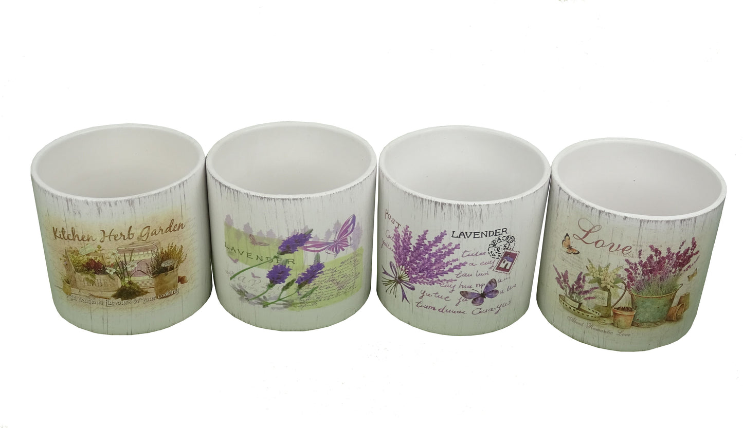 Set 4 vase ceramice rotunde cu imprimeu