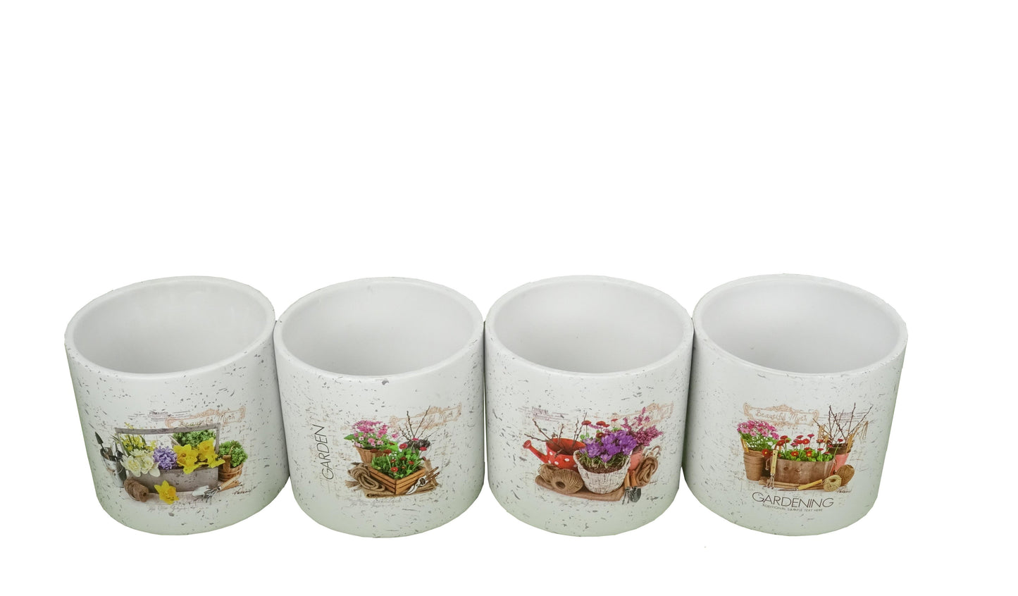 Set 4 vase ceramice rotunde cu  flori