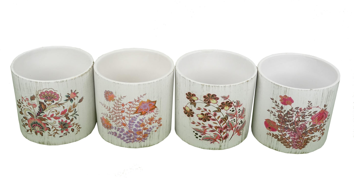 Set 4 vase ceramice rotunde cu imprimeu
