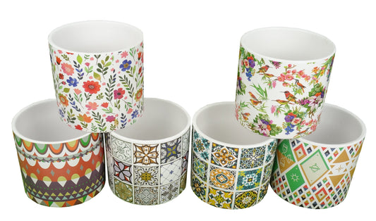 Set 4 vase ceramice rotunde cu imprimeu