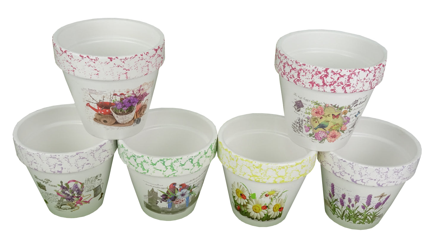 Set 6 vase ceramice rotunde conice cu imprimeu H 12 M 1