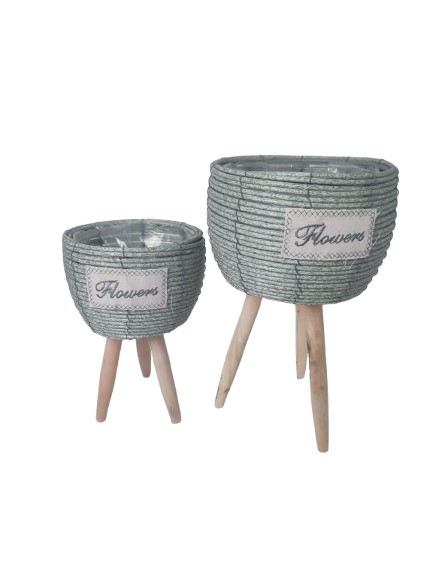 Set doua cosuri rotunde din lemn pe 3 picioare