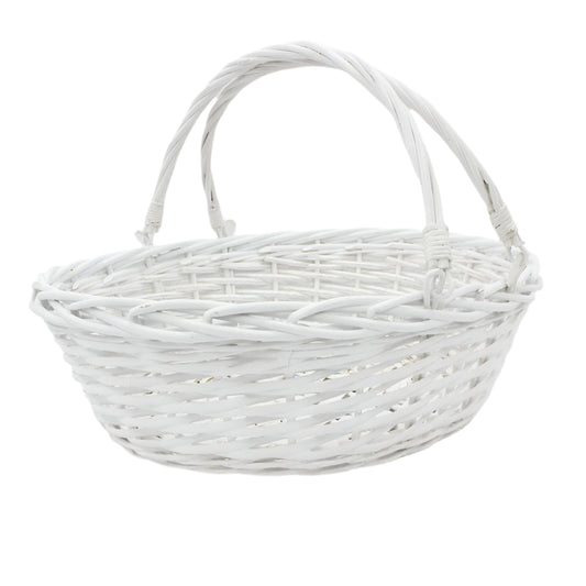 Cos din Rachita cu Manere Mobile, Forma Ovala Alba