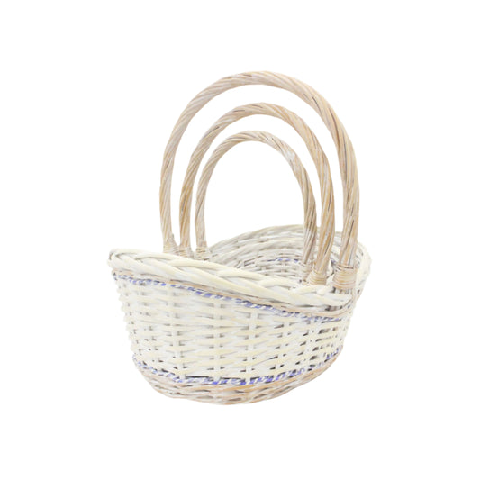 Set 3 Cosuri din Rachita Forma Barca cu Sfoara din Hartie Alb