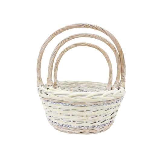 Set 3 Cosuri Rotunde din Rachita cu Sfoara din Hartie Alb