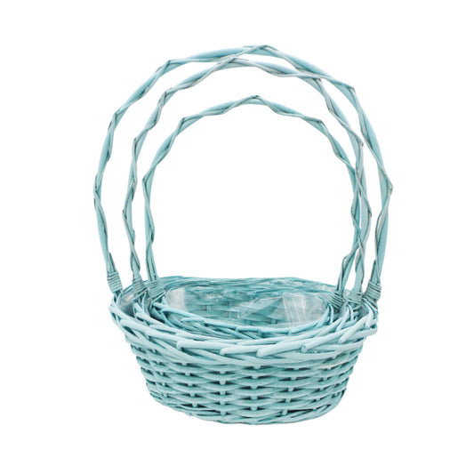 Set 3 Cosuri din Rachita Forma Ovala cu Aschii de Lemn Verde