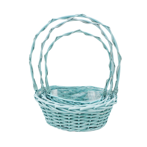 Set 3 Cosuri din Rachita Forma Ovala cu Aschii de Lemn Verde