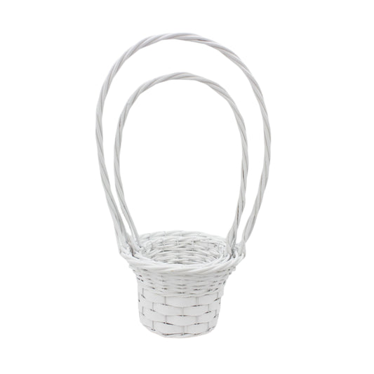 Set 2 Cosuri din Rachita Forma Rotunda Alb cu Aschii de Lem