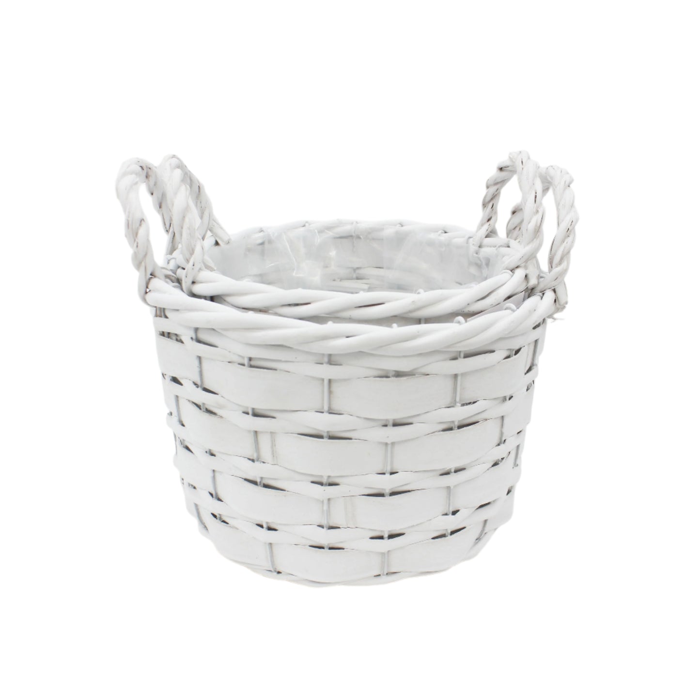 Set 2 Ghivece Rotunde din Rachita Alba cu Aschii de Lemn