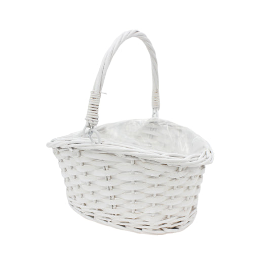 Cos din Rachita Forma Munte Alb cu Maner Mobil