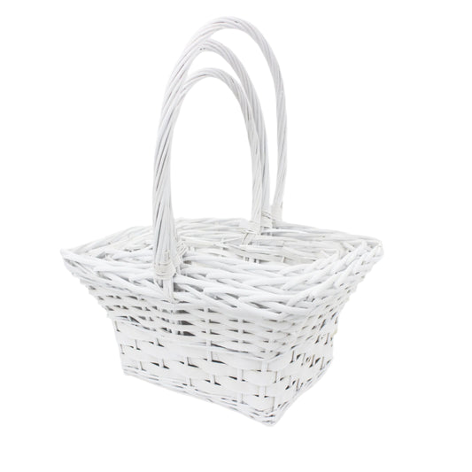 Set 3 Cosuri din Rachita Dreptunghiulare Albe cu Aschii de Lemn