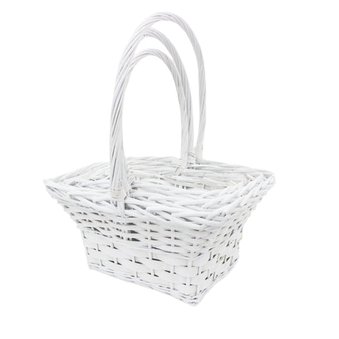 Set 3 Cosuri din Rachita Dreptunghiulare Albe cu Aschii de Lemn