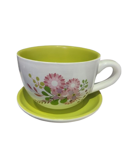 ceasca ceramica cu farfurie pentru aranjamente florale