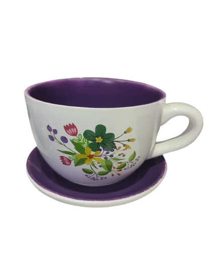 ceasca ceramica cu farfurie pentru aranjamente florale