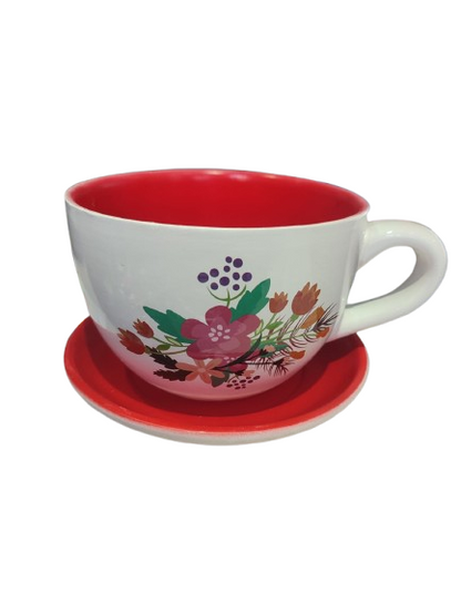 ceasca ceramica cu farfurie pentru aranjamente florale