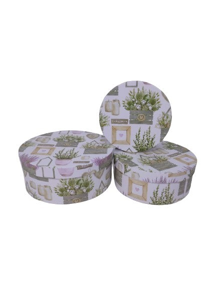 Set 3 cutii rotunde cu imprimeu