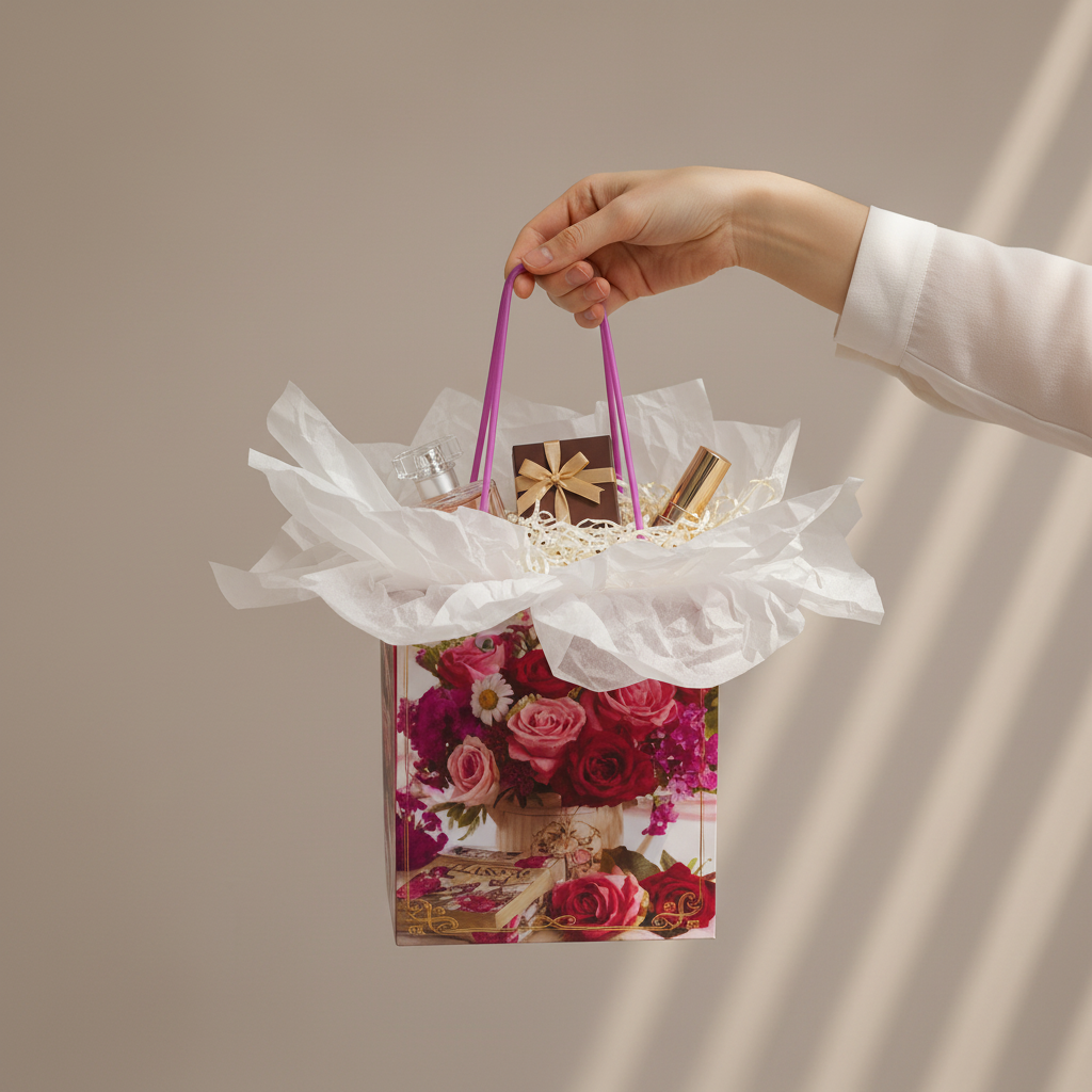 Set 10 pungi din carton cu imprimeu flori