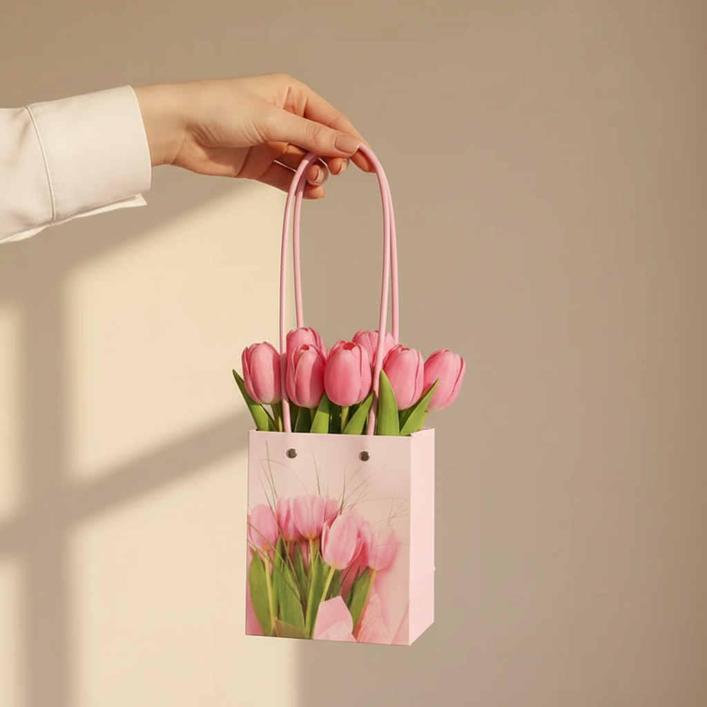 Set 10 pungi din carton cu imprimeu floral