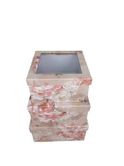 Set 3 Cutii Patrate Florale cu Capac Transparent pentru Flori H10-H12