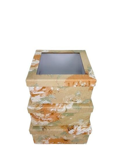 Set 3 Cutii Patrate Florale cu Capac Transparent pentru Flori H10-H12